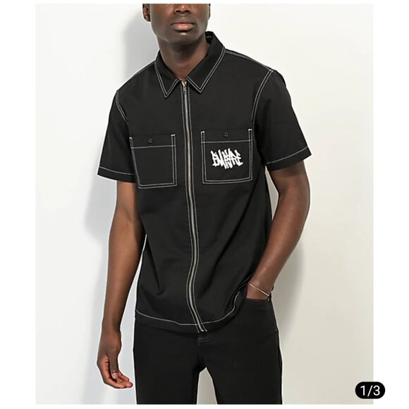 Empyre Amplify Black Zip Shirt Men's X-LARGE Short Sleeve Skateboard Streetwear - Picture 2 of 12